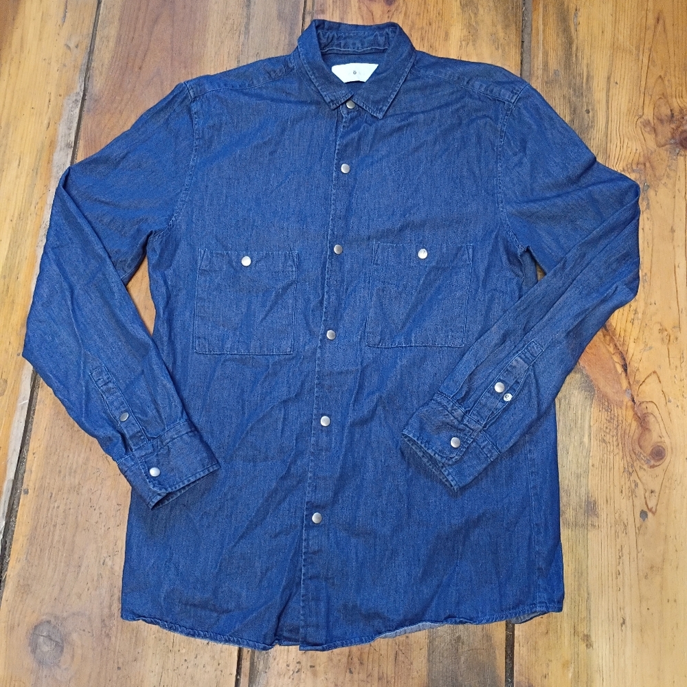 Noak Men's Blue Denim Shirt Size Medium Snap Metal Buttons‎ Lightweight Basic
